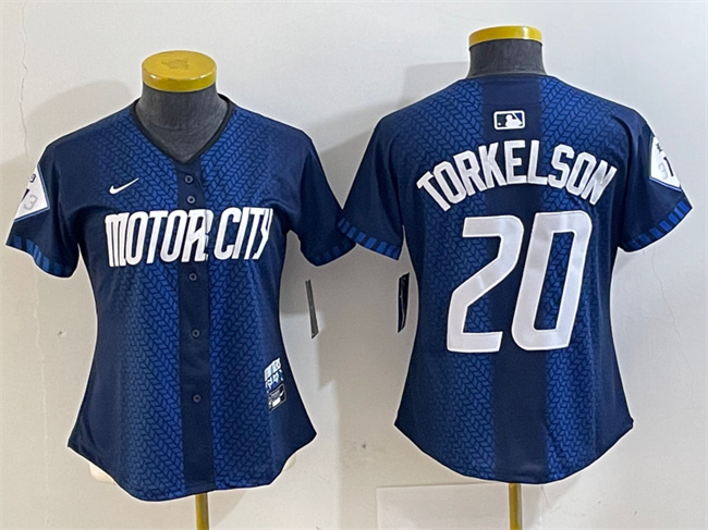 Women's Detroit Tigers #20 Spencer Torkelson 2024 Navy City Connect Cool Base Limited Stitched Baseball Jersey(Run Small)